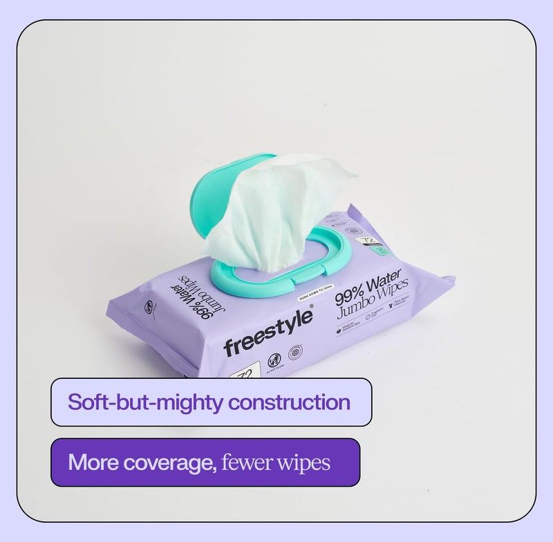 Freestyle Soft Jumbo Baby Wipes, Hypoallergenic and Unscented, Water-Based Wet Wipes for Babies, Finely Suited for Sensitive Skin, Thick & Oversized, Pack of 6, 72 Wipes Per Pack - Image 4